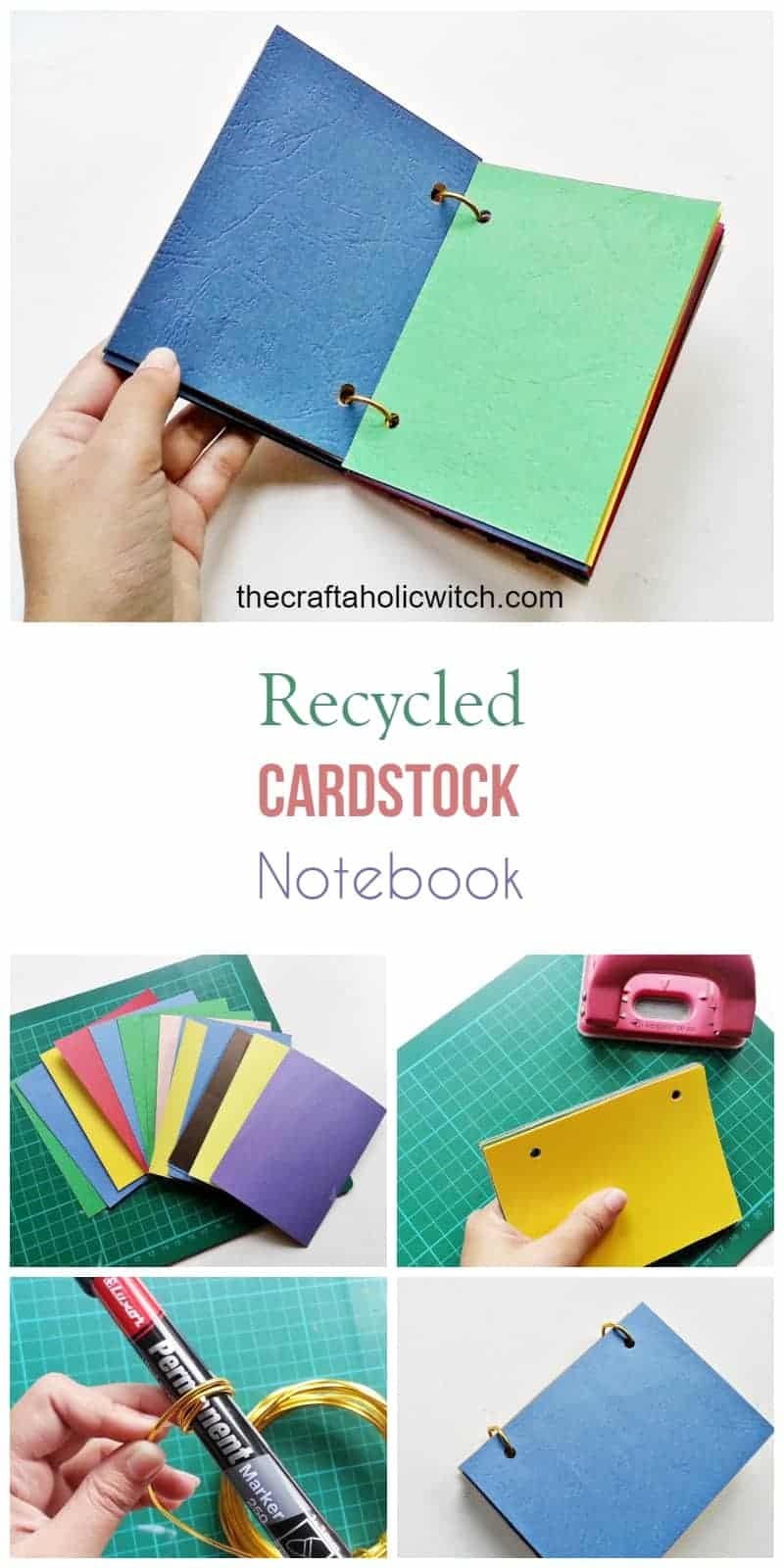 recycled cardstock pin image - DIY Recycled Cardstock Notebook