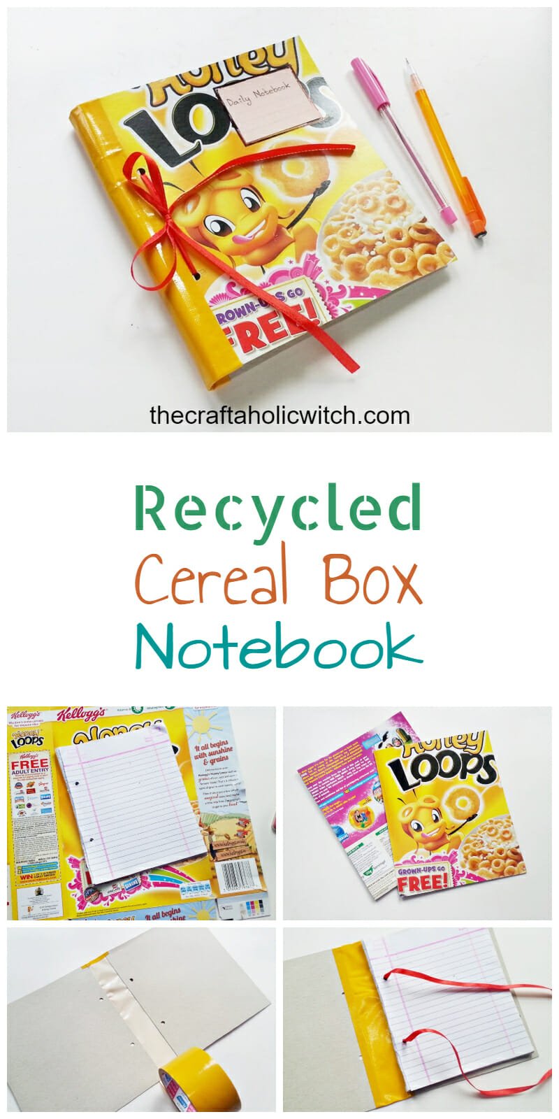 recycled notebook pin image - DIY Recycled Cereal Box Notebook