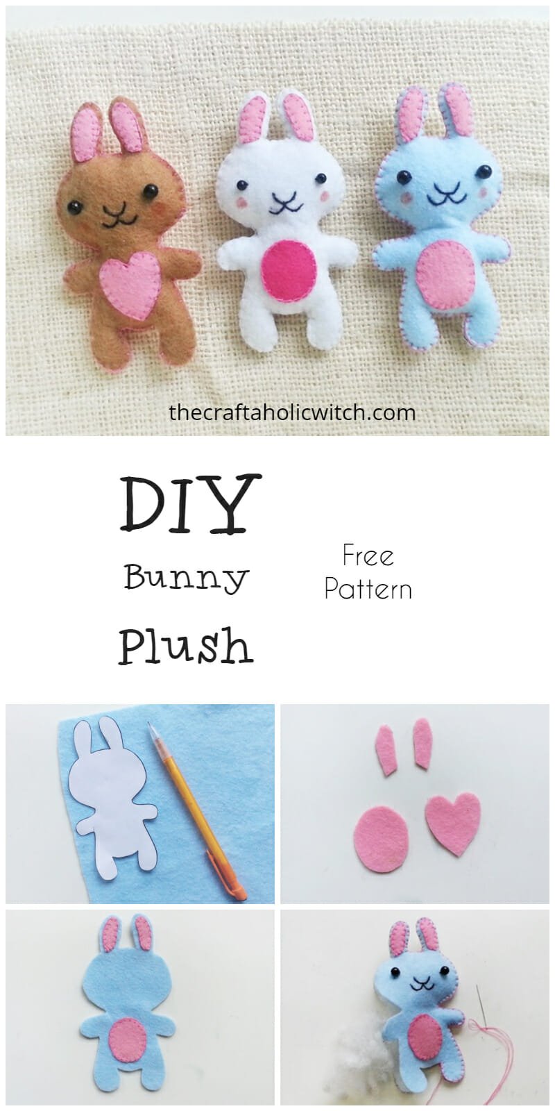 bunny plush pin image - Free Bunny Sewing Pattern and DIY Felt Bunny Tutorial