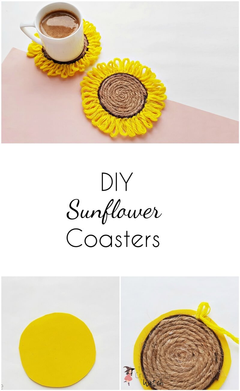 sunflower coaster pin image - DIY Sunflower Coasters ( Easy Step by Step Tutorial)