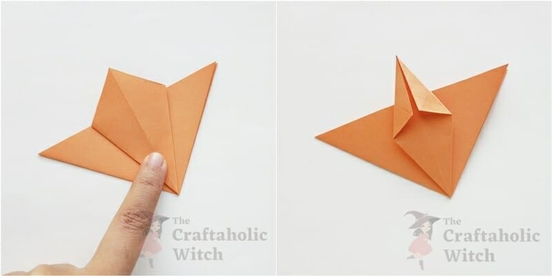 Step 4 of Making Origami Lily: Flip and Fold Top Corners