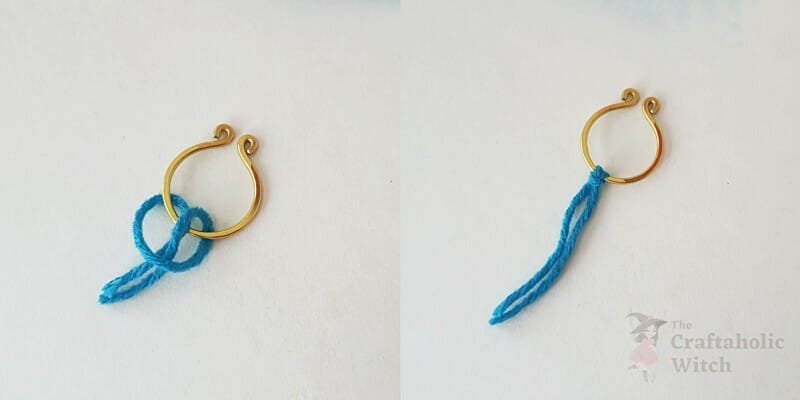 Step 4: Joining a Strand to the Frame of the macrame earrings