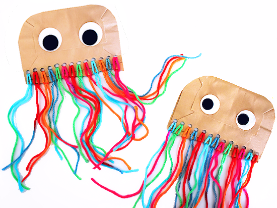 yarn paper bag jellyfish - 17 Best DIY Construction Paper Crafts With Full Tutorials